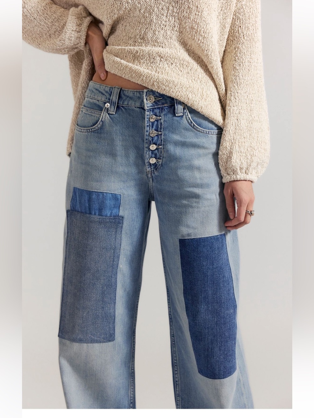 Free People Nia Patchwork Boyfriend Jeans- size 32 - Picture 2 of 10